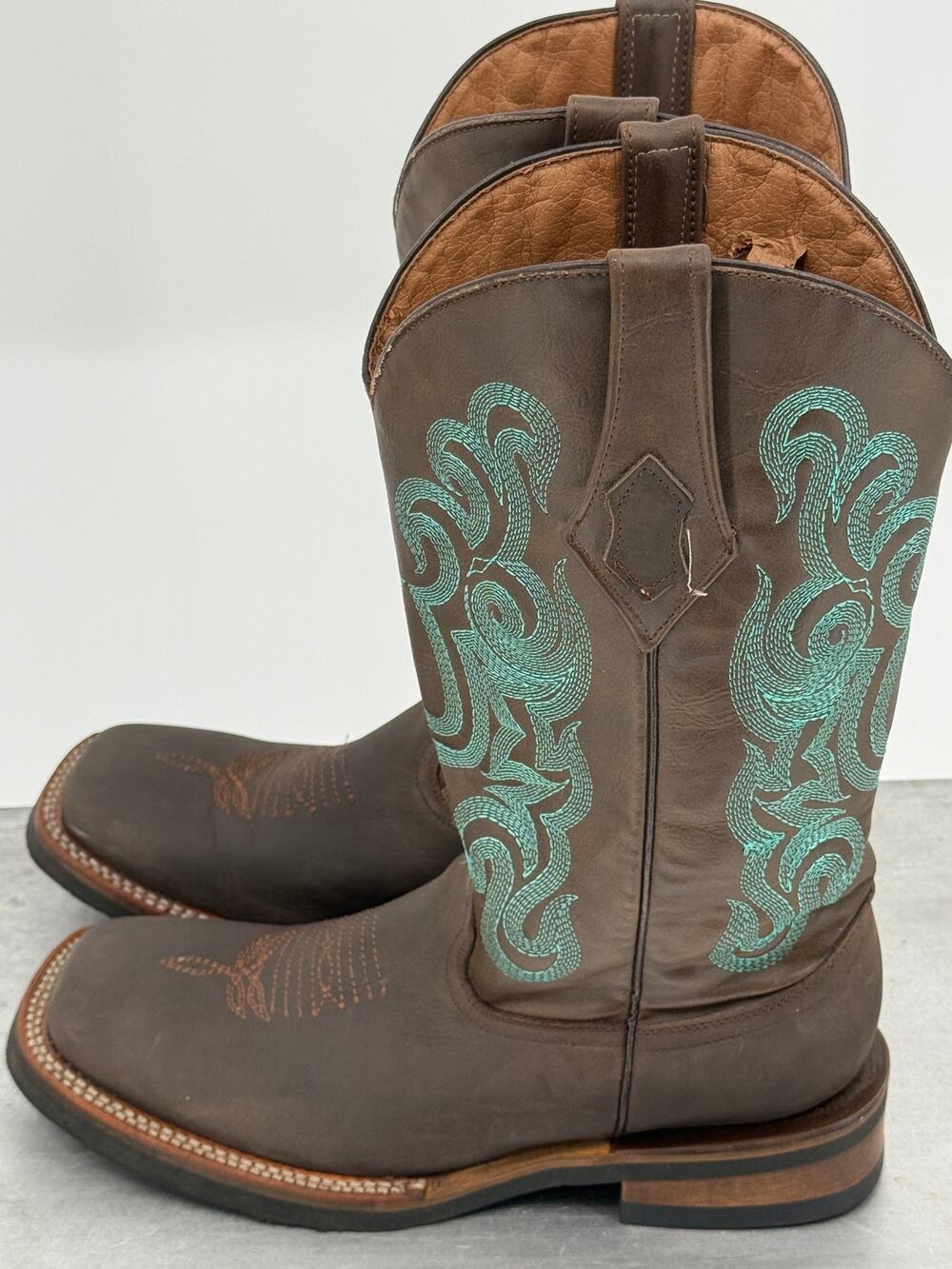 Ferrini Men's 10 D Brown Turquoise Embroidered Leather Western Cowboy Boots